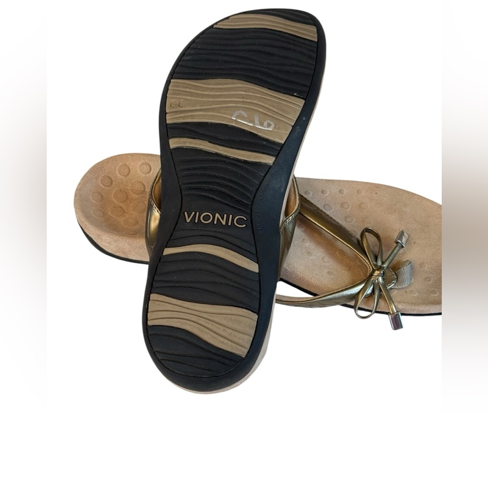 Vionic Bella II Gold Bow Toe Post Thong Flip Flop Sandal Comfort Size 10 - Picture 8 of 13